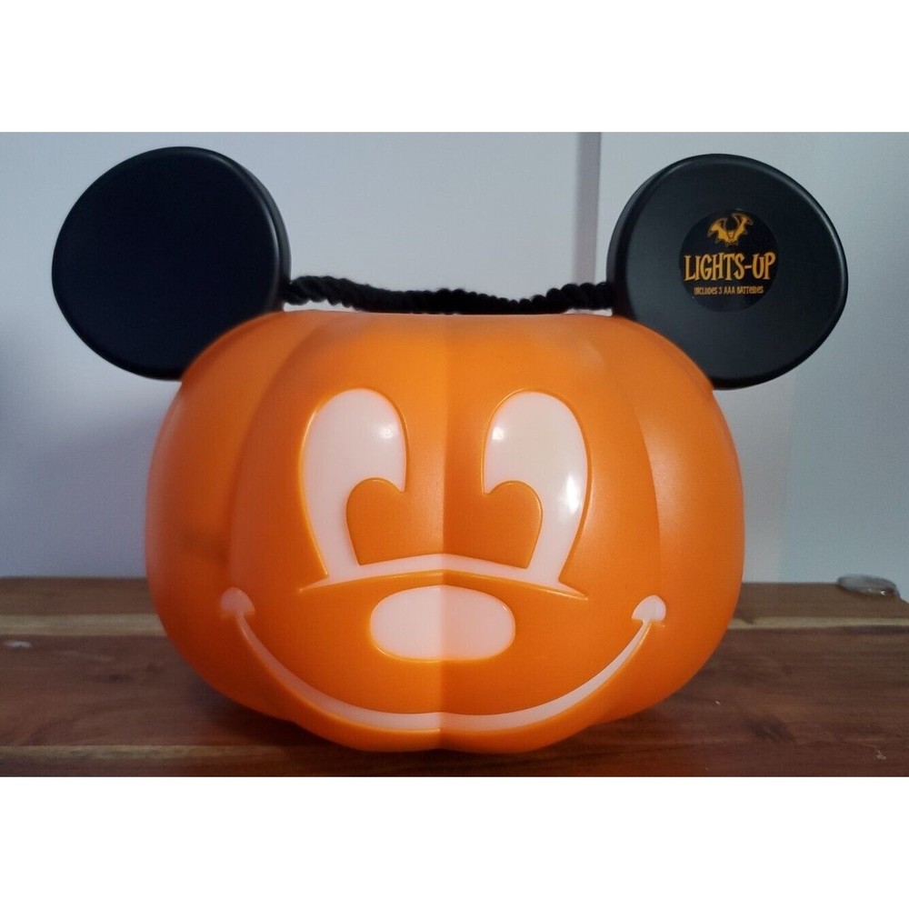 Disney Park Mickey Mouse Halloween Light Up Pumpkin Trick or Treat Candy Bucket
